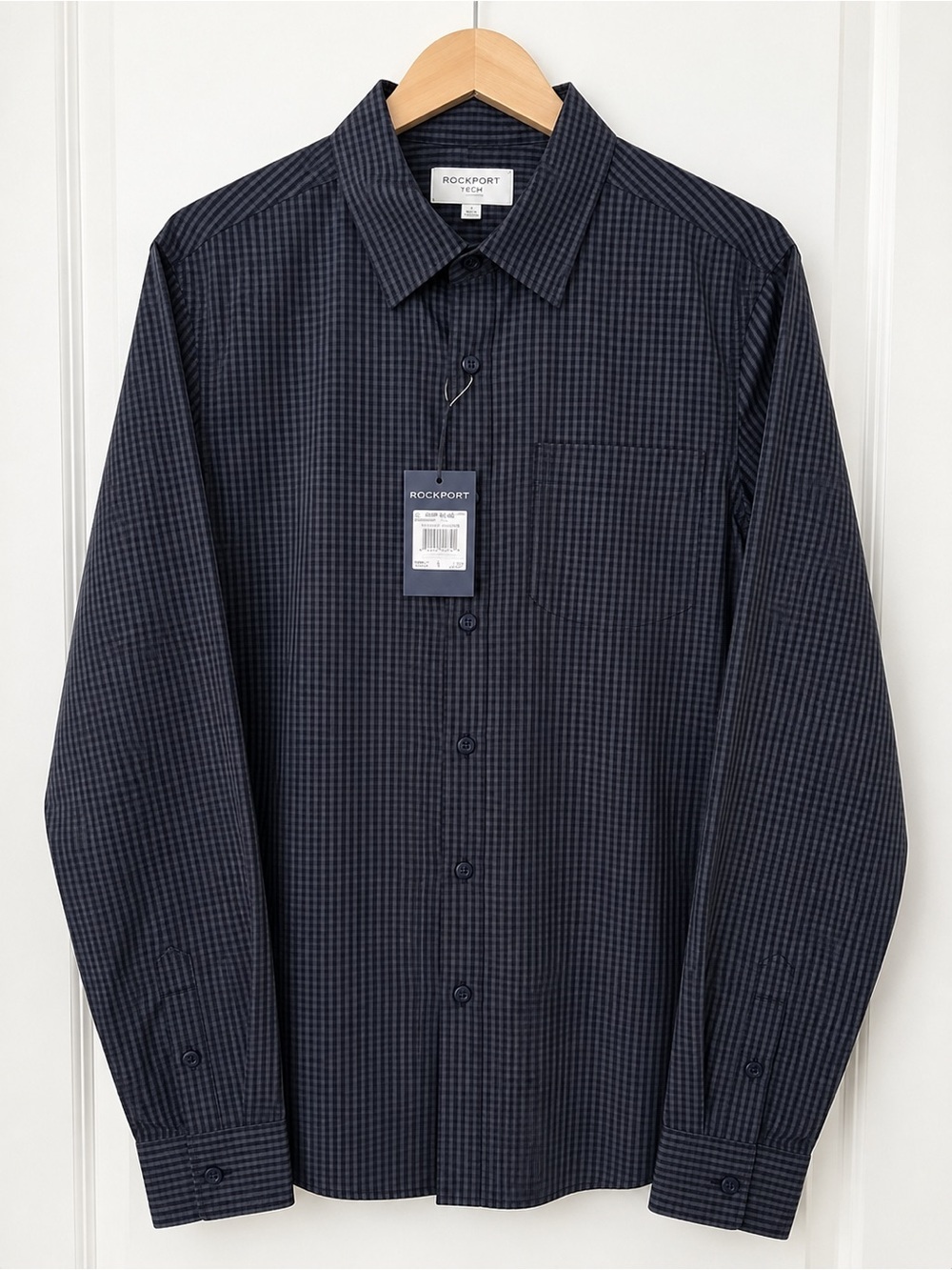 NWT Rockport Gingham Button Down Shirt Men’s Small Navy Olive Business Casual